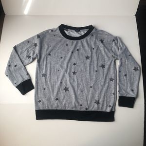 Splendid - Gray With Black Stars Print Crewneck Sweatshirt - Women's Size Small